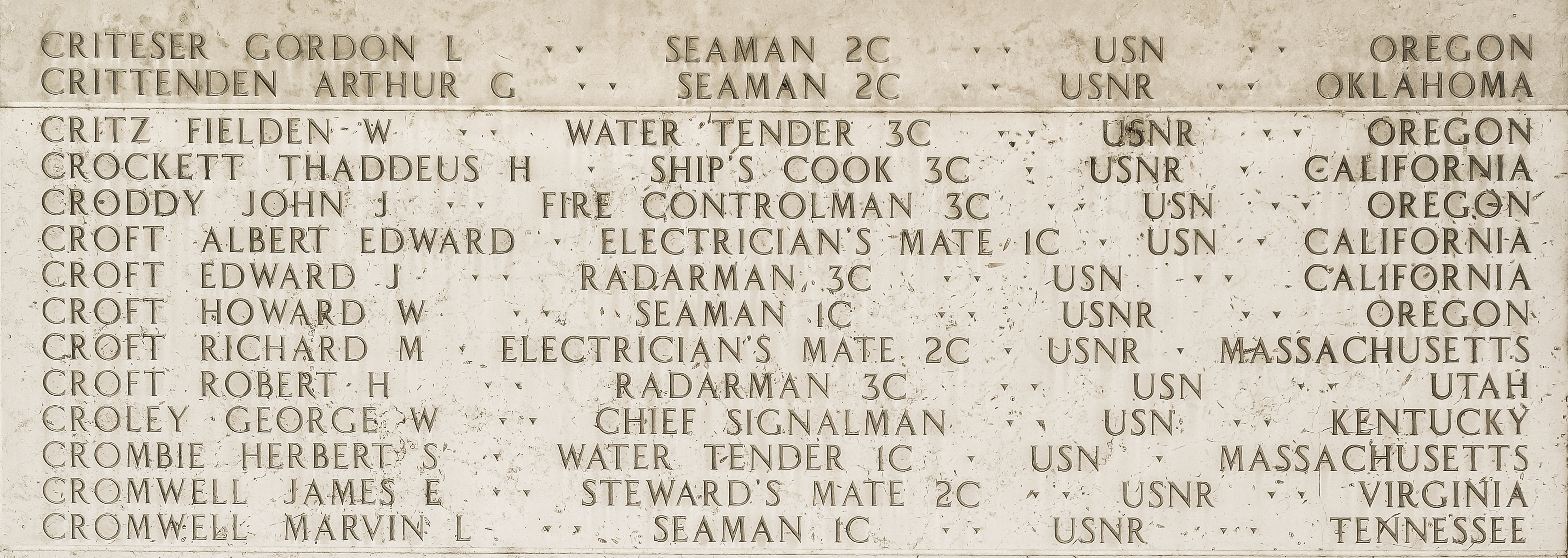 Robert H. Croft, Radarman Third Class